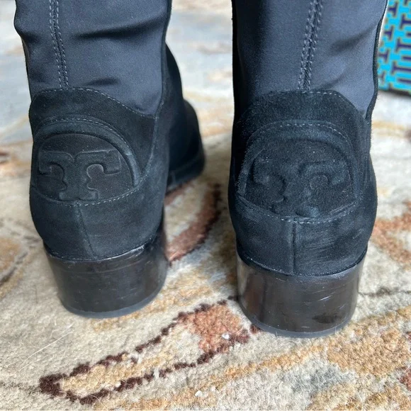 NIB Tory Burch Black Caitlin Stretch Over the Knee Suede/Neoprene Boots - Picture 4 of 14